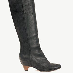 Martin Margiela Black Tall Calves Short Stack Low Heel Leather Boots